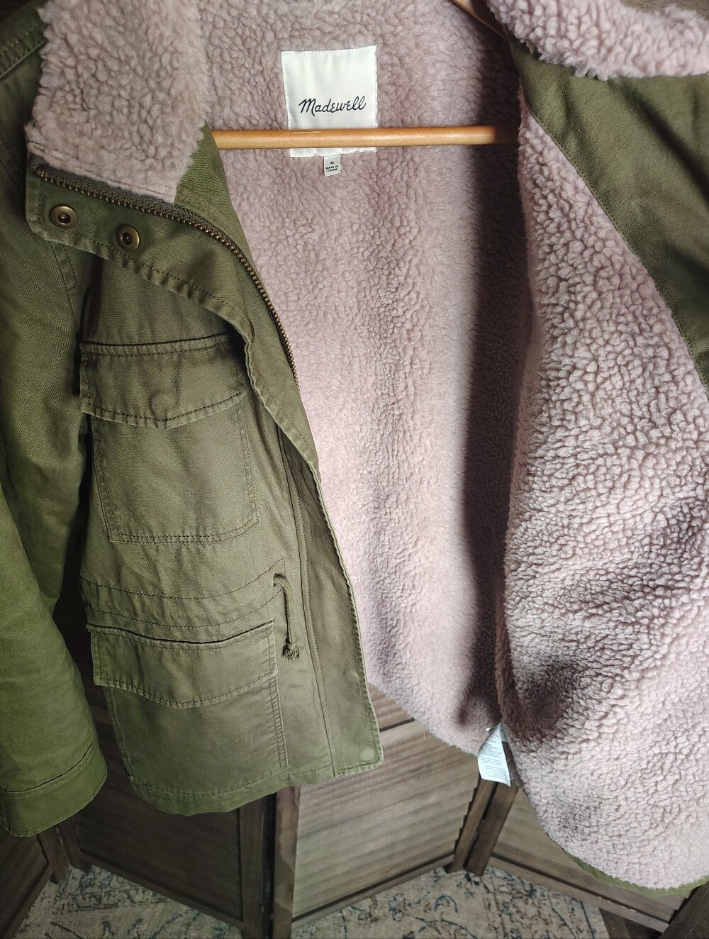 Madewell Lavender Sherpa Trimmed Olive Field Utility Jacket - Picture 6 of 9